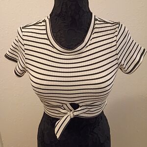 Robin Piccone Black and White Striped Crop Top
